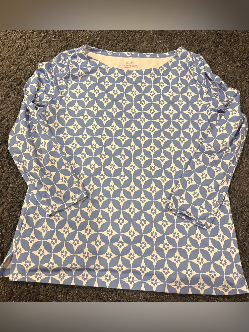 Vineyard Vines Women's Blue/White Print Sankaty Boat Neck Shirt Top Large